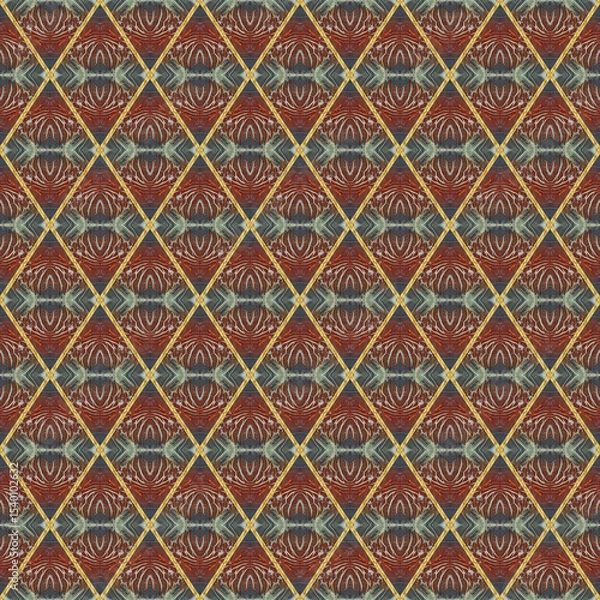 Fototapeta Ceramic tile. Jasper stone. Oriental ornament. Geometric seamless pattern. Illustration in stained glass style. Geometric openwork. Zigzag. Print for wallpaper, wrapping, textile. Jasper tile pattern.