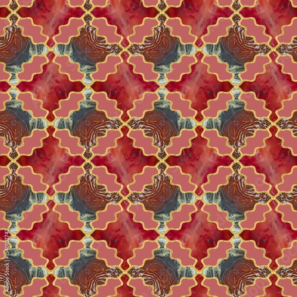Fototapeta Zigzag seamless lattice pattern. Geometric background. Honeycomb. Seamless tracery for paper, wallpaper, textile. Inlay. Stained glass for interior. Art Deco. Jasper tile pattern. Oriental pattern.
