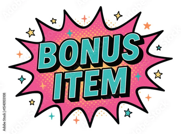 Obraz Pink burst sticker with BONUS ITEM text in comic style, attention-grabbing retail promo offer on transparent background.