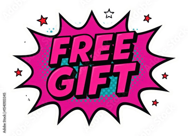 Obraz Pink burst sticker with FREE GIFT message in bold comic style, eye-catching retail promo offer on transparent background.