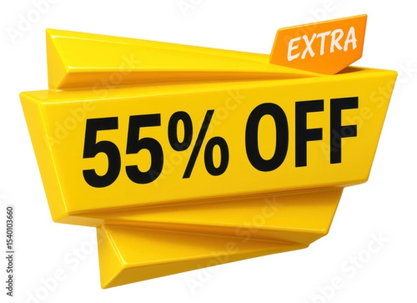 Obraz Yellow layered banner with 55% OFF EXTRA in bold text, glossy retail discount promo on transparent background.