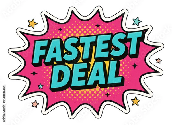 Obraz Pink burst sticker with FASTEST DEAL in bold comic style, vibrant retail promo offer on transparent background.