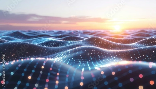 Fototapeta Digital Data Waves and Tech Innovation