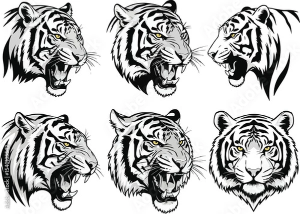 Obraz Tiger Roaring Head_Silhouette Vector.eps