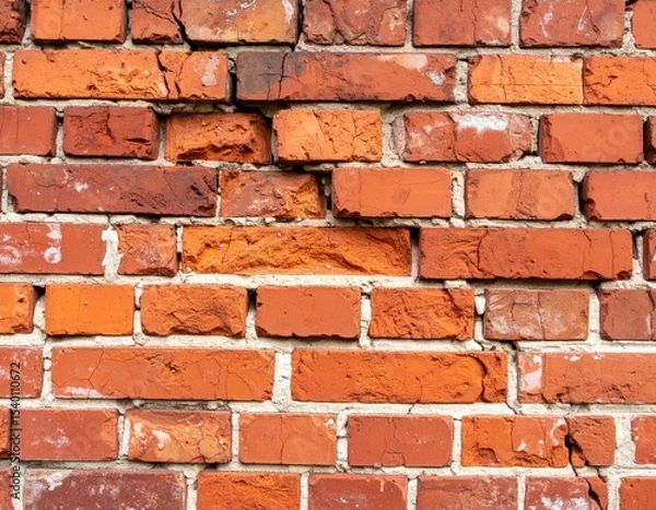 Obraz Damaged Red Brick Wall with Cracks