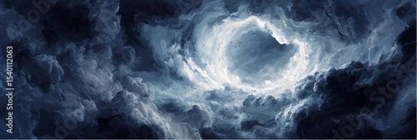 Obraz Vector illustration of dramatic blue cloudscape, watercolor painting, banner with dark and light contrast