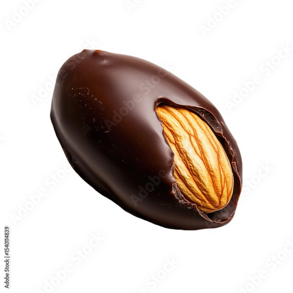 Fototapeta Delectable Chocolate Covered Almond: A close-up of a luxurious treat, showcasing a whole almond elegantly encased in a rich, dark chocolate coating. This image captures the essence of indulgence.