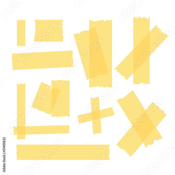 Obraz Adhesive tape set. Vector label adhesive strip pieces. Stick ripped tapes design