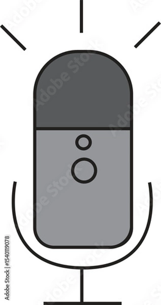 Fototapeta Minimalist Vector Microphone Illustration in Flat Cartoon Style, Ideal for Podcast, Voice Recording, and Media Content Icon