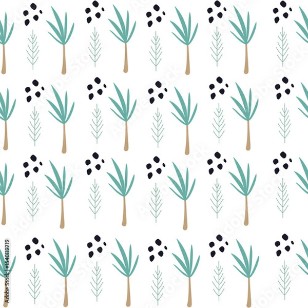 Fototapeta Seamless vector pattern with palm trees and berries, minimalist tropical design