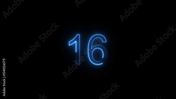 Fototapeta A glowing neon 16 number illustration . on a black background. and creating a illustration stunning 4k illustration .