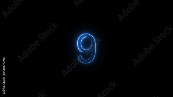 Fototapeta A glowing neon 9 number illustration . on a black background. and creating a illustration stunning 4k illustration .