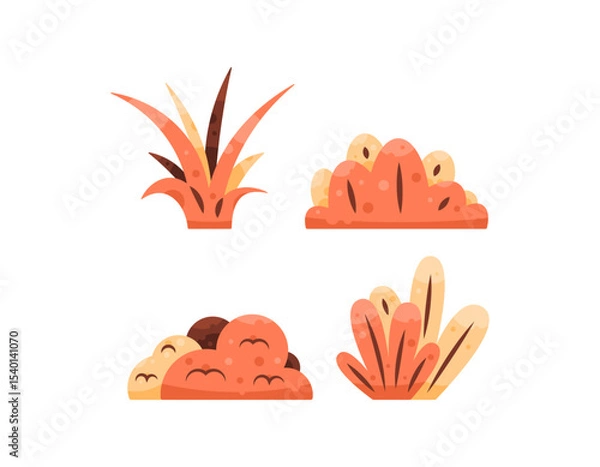 Fototapeta autumn bushes or grass illustration collection. bushes with orange or brown color. plants or vegetation. flat style design. asset element set. sticker.