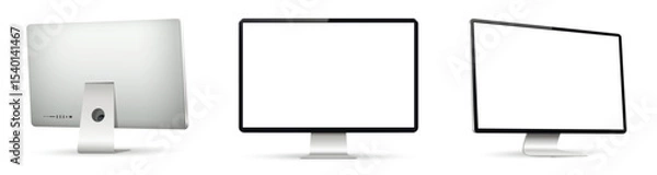Obraz Realistic computer screen mockup. Computer display on three sides with blank screen.
