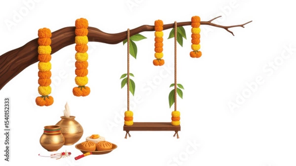 Obraz Hariyali Teej isolated on transparent background, Generative ai.