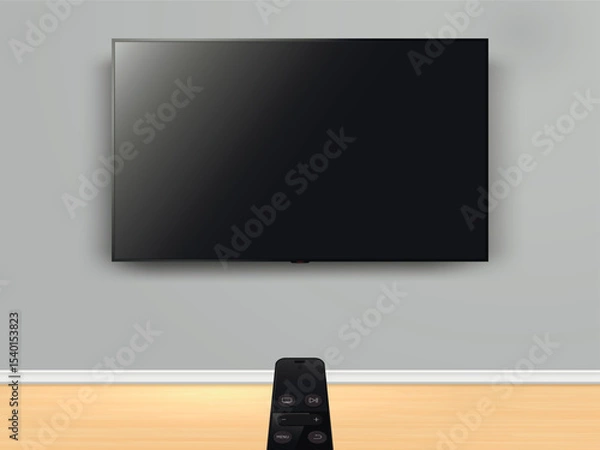 Fototapeta Watching smart tv with remote control. Remote control is pointed at the tv on the wall.