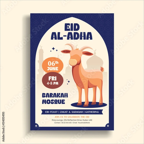 Obraz Eid Al-Adha Celebration Flyer with Goat and Mosque Silhouette