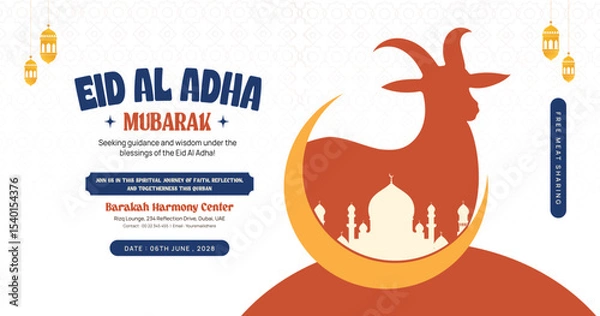 Obraz Eid Al-Adha Mubarak Banner with Goat Silhouette and Mosque