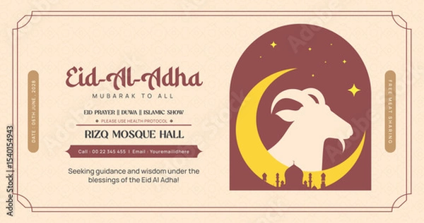 Obraz Eid Al-Adha Mubarak Banner with Goat Silhouette and Mosque
