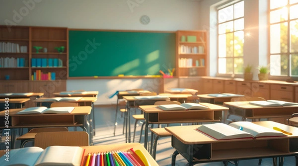 Fototapeta Back to school classroom scene