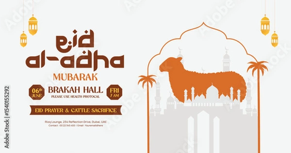 Obraz Eid Al-Adha Mubarak Banner with Sheep Silhouette and Mosque
