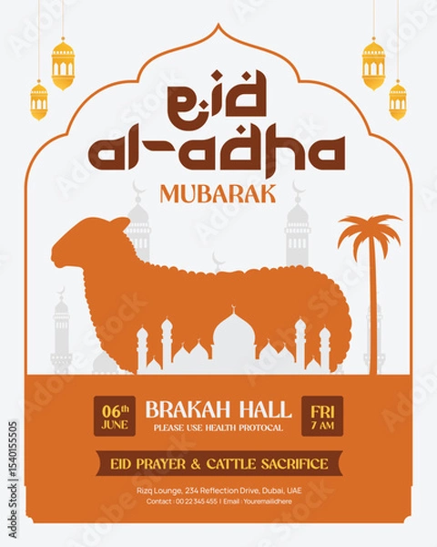 Obraz Eid Al-Adha Mubarak Instagram Post Design with Sheep Silhouette and Mosque