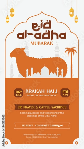 Obraz Eid Al-Adha Mubarak Story Design with Sheep Silhouette and Mosque
