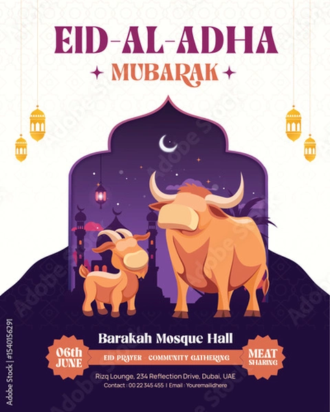 Obraz Eid Al-Adha Mubarak Celebration Instagram Post with Sacrificial Animals and Mosque