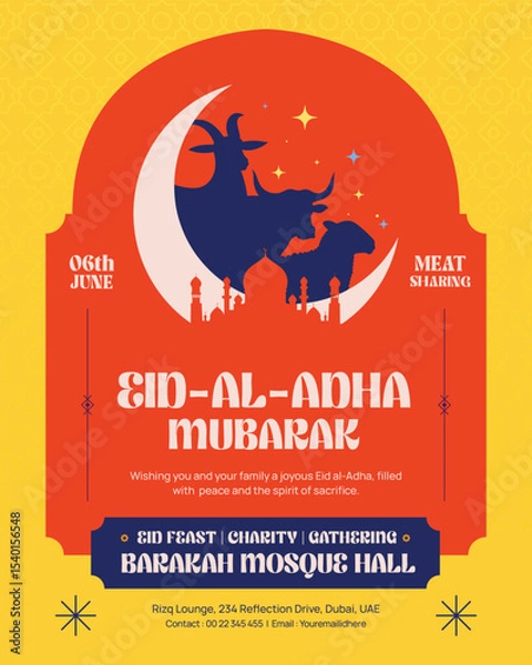 Obraz Eid Al-Adha Mubarak Celebration Instagram Post with Sacrificial Animals and Crescent