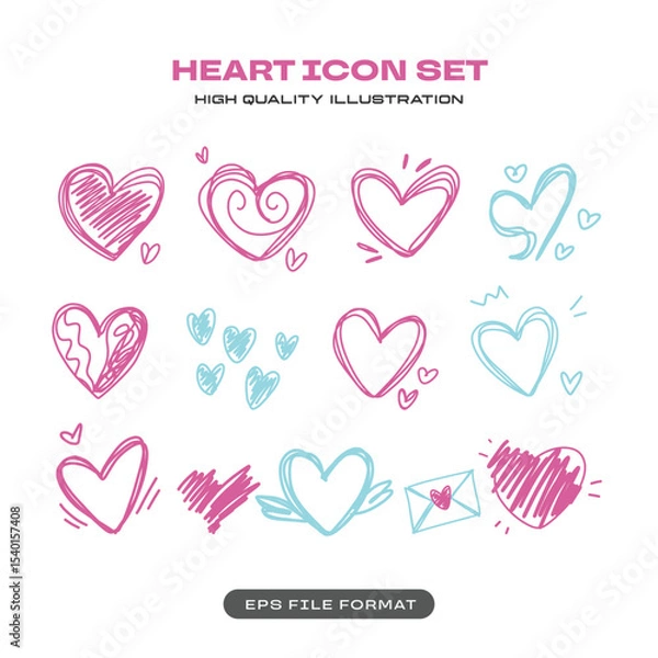 Obraz Doodle Heart Icon Set with Hand Drawn Love Symbols