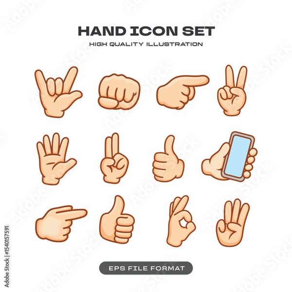 Obraz Hand Gesture and Emoji Icon Set with Various Signs