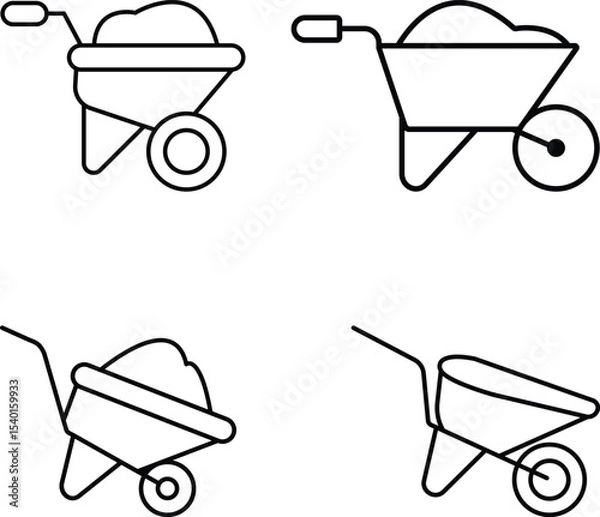Fototapeta Minimalist Line Art Illustrations of Wheelbarrows in Grid Layout