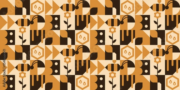 Obraz Geometric seamless pattern with bees, flowers, etc.
