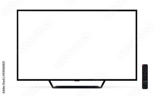 Obraz Realistic tv screen with remote control. Smart tv mockup.