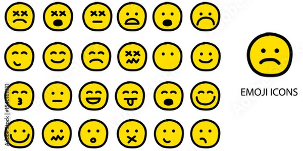 Obraz Emoji simple New concept 24 hand drawn color icons set .Vector illustration.	