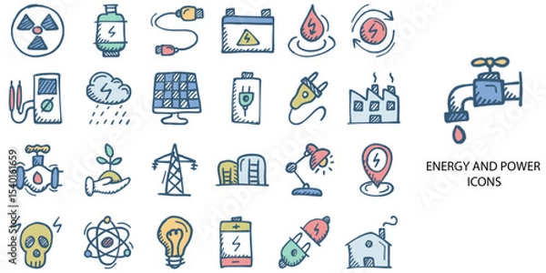 Obraz Energy and power simple New concept 24 hand drawn color icons set .Vector illustration.	