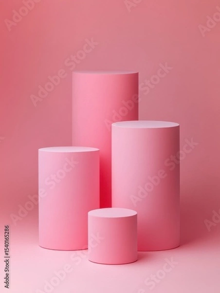 Obraz flawless picture of pink cylindrical plinths for products isolated on one color studio background high detail 8k