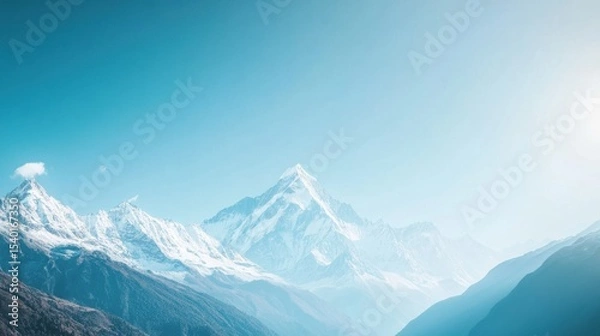 Fototapeta Majestic mountain range overlooking a serene valley nature landscape panoramic view tranquil environment peaceful concept