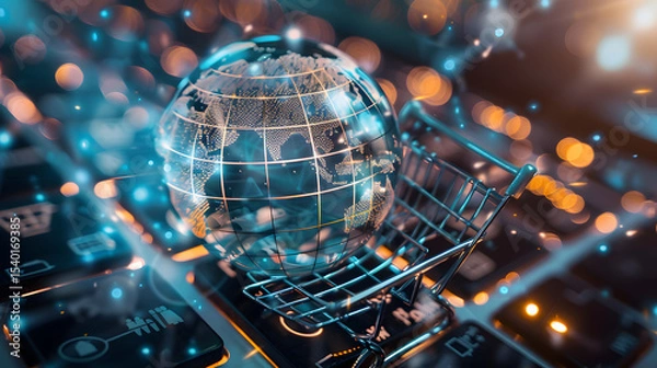 Obraz Global e-commerce marketplace interface, E-commerce platform offering global warranty and support