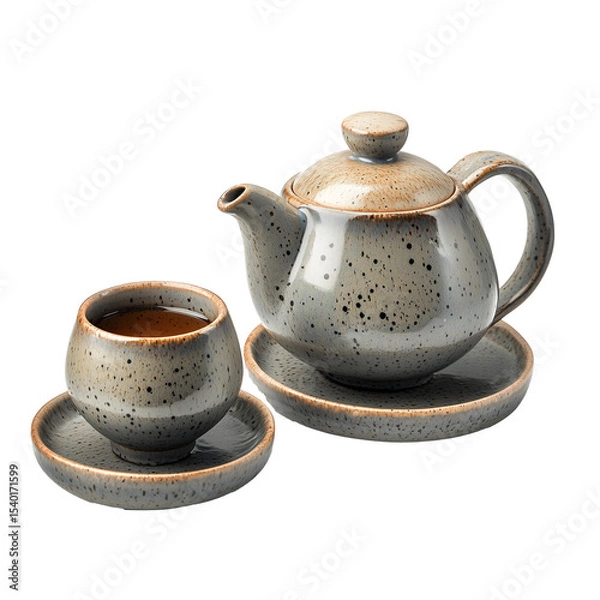 Fototapeta Rustic Ceramic Teapot and Teacup Set - Minimal Japanese Tea Set