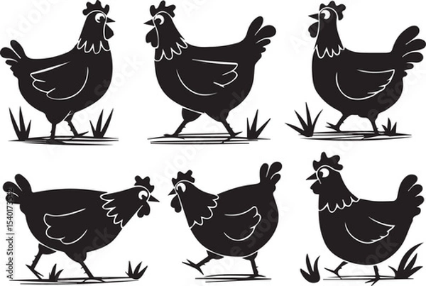 Obraz Silhouette Chicken Illustrations Six Unique Poses for Design Projects