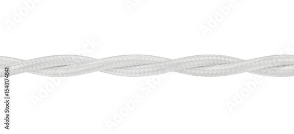 Obraz Close-up white twisted retro electric wire cable isolated on a transparent background. Full depth of field. PNG.