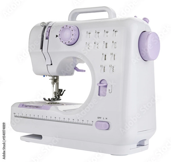 Obraz Modern white sewing machine isolated on a transparent background. Full depth of field. PNG.