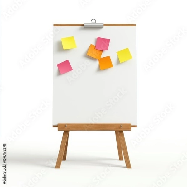 Obraz White Easel with Colorful Sticky Notes on White Background
