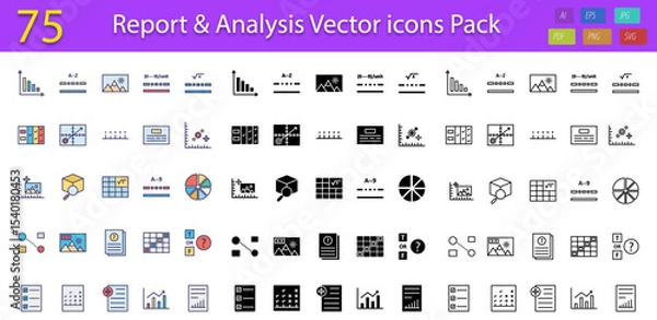 Obraz 75 Report & Analysis Vector Icons Pack – Charts, Graphs, and Data Visualization Elements


