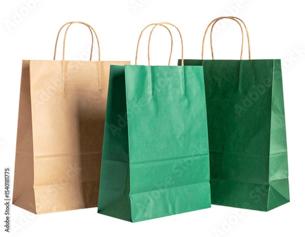 Fototapeta Minimalist Set of Two-Tone Paper Shopping Bags with Handles, Isolated PNG