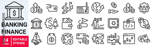 Fototapeta Banking and finance web line icon. Money, accounting, deposit, wallet, coins icons. Vector illustration