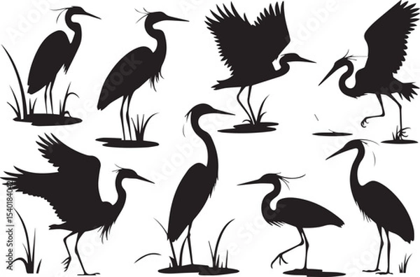 Obraz Elegant Heron Silhouettes A Collection of Bird Illustrations