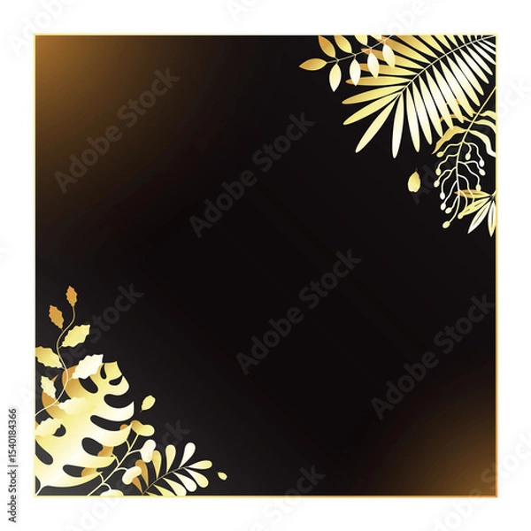 Obraz Black background banner with golden flowers and leaves