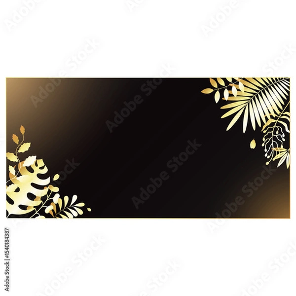 Obraz Black rectangular banner with golden plant leaves